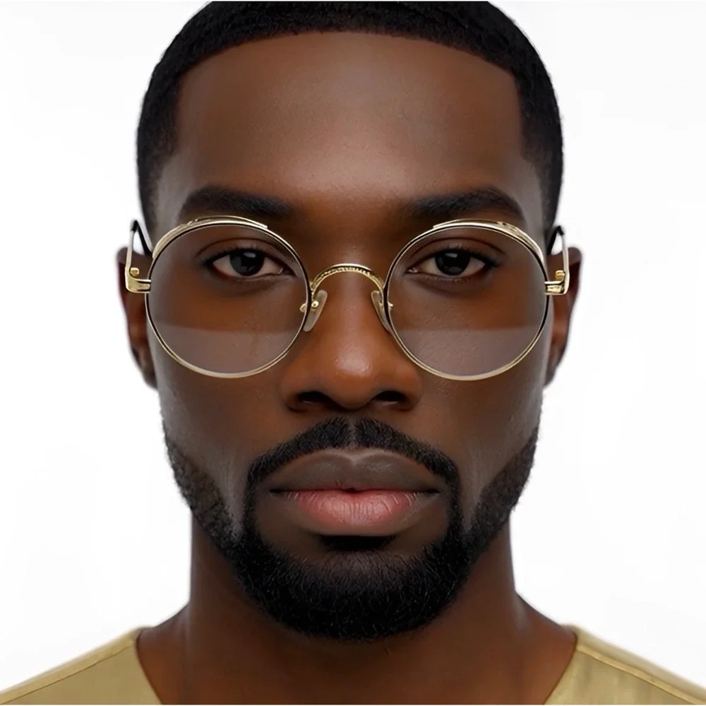 Gold Round Steampunk Glasses Side Shield Design Men's Fashion Hip Hop Clear Lens